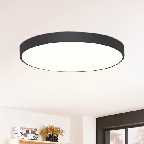 CBJKTX LED Deckenleuchte Schwarz Deckenlampe - Flach Küchenlampe IP44 Wasserdicht Badlampe Rund Ø28cm Flurlampe 17W Modern für Wohnzimmer Schlafzimmer Bad Flur Küche Kinderzimmer Eingang von CBJKTX