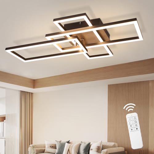 CBJKTX LED Deckenleuchte Wohnzimmer Deckenlampe - Dimmbar mit Fernbedienung Wohnzimmerlampe Holz Schwarz Modern Schlafzimmerlampe aus Metall Küchenlampe für Schlafzimmer Esszimmer Arbeitszimmer von CBJKTX