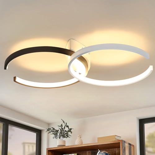 CBJKTX LED Deckenleuchte Wohnzimmer Deckenlampe - Modern Design Schwarz Weiß Schlafzimmerlampe 24W 3000K Warmweiß 54CM Wohnzimmerlampe für Schlafzimmer Kinderzimmer Büro Flur Küche von CBJKTX