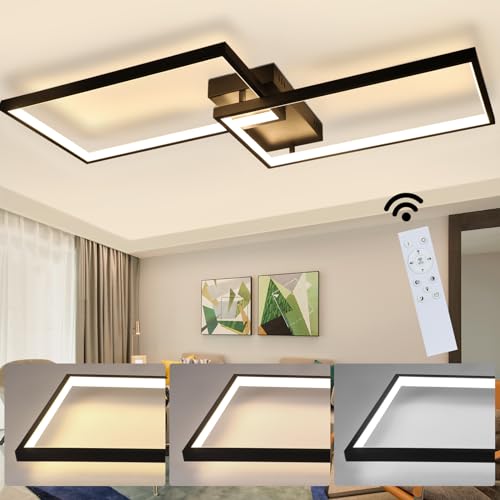 CBJKTX LED Deckenleuchte Wohnzimmer Deckenlampe - Schwarz 80CM Wohnzimmerlampe Modern Dimmbar mit Fernbedienung 48W Schlafzimmerlampe Rechteck Metall-Design für Schlafzimmer Kinderzimmer küchen von CBJKTX