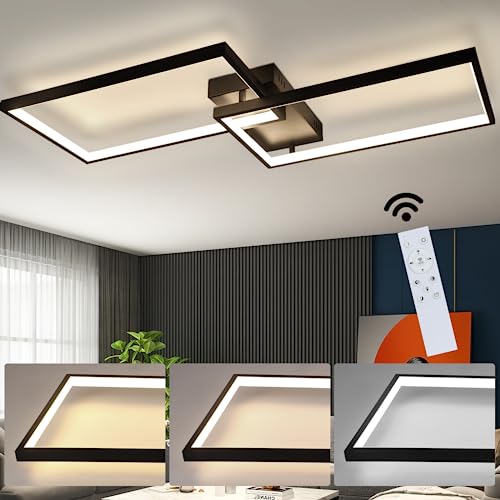 CBJKTX LED Deckenleuchte Wohnzimmer Deckenlampe Schwarz Modern 80CM Wohnzimmerlampe Dimmbar mit Fernbedienung 48W Schlafzimmerlampe Rechteck Metall-Design für Schlafzimmer Kinderzimmer küchen von CBJKTX