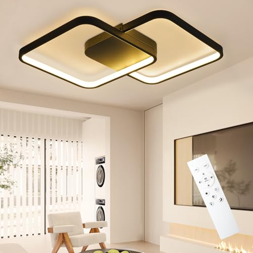 CBJKTX LED Deckenleuchte Wohnzimmer Deckenlampe - Schwarz Modern Wohnzimmerlampe 55W 43CM Dimmbar mit Fernbedienung Schlafzimmerlampe Metall Design küchenlampe für Schlafzimmer Kinderzimmer von CBJKTX