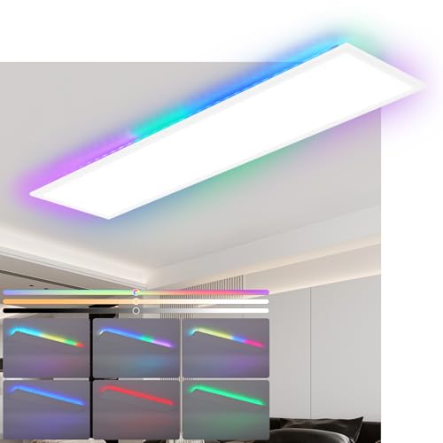 CBJKTX LED Panel 100x25 Deckenleuchte - Dimmbar Deckenpanel Lang RGB Backlight Farbwechsel Bürolampe 24W Büro Deckenlampe Warmeweiß Neutralweiß Kaltweiß Küchenlampe für Küche Wohnzimmer Spielzimmer von CBJKTX