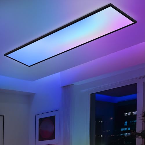 CBJKTX LED Panel 100x25 Deckenleuchte - Dimmbar Deckenpanel RGB Farbwechsel Lang Deckenlampe Flach mit Fernbedienung Groß 24W Schwarz Rechteckig Bürolampe Decke für Büro Spielzimmer Wohnzimmer CBJKTX LED Panel 100x25 Deckenleuchte - Dimmbar Deckenpanel RGB Farbwechsel Lang Deckenlampe Flach mit Fernbedienung Groß 24W Schwarz Rechteckig Bürolampe Decke für Büro Spielzimmer Wohnzimmer von CBJKTX