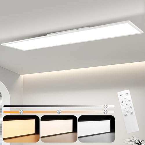 CBJKTX LED Panel 120x30 Deckenleuchte - Deckenpanel Dimmbar Lang Büro Deckenlampe mit Fernbedienung Flach Bürolampe 40W Schwarz Küchenlampe Tageslichtlampe für Werkstatt Flur Küche Wohnzimmer von CBJKTX