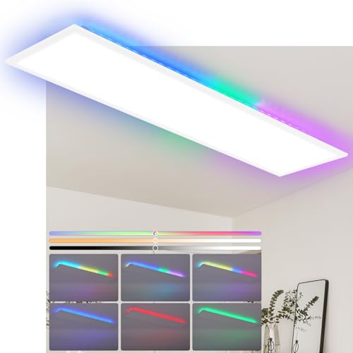 CBJKTX LED Panel 120x30 Deckenleuchte - Deckenpanel Dimmbar Lang RGB Backlight Farbwechsel Bürolampe Flach Büro mit Fernbedienung 36W Deckenlampe Küchenlampe für Werkstatt Flur Küche Wohnzimmer Keller von CBJKTX