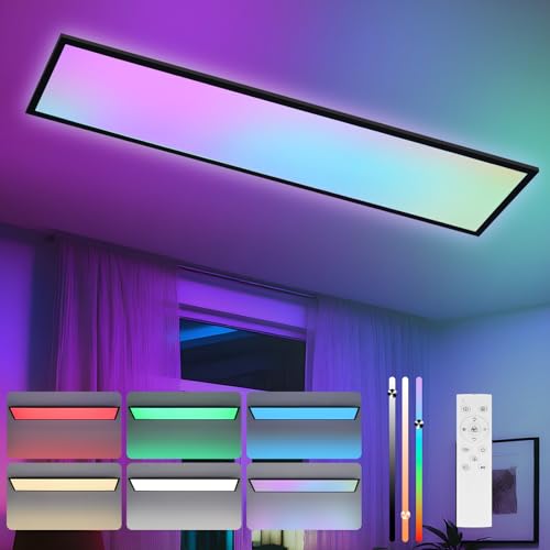 CBJKTX LED Panel 120x30 Dimmbar - Deckenpanel Lang RGB Farbwechsel Büro Deckenleuchte Flach mit Fernbedienung Bürolampe Decke 39W Schwarz Groß Rechteckig Deckenlampe für Spielzimmer Wohnzimmer CBJKTX LED Panel 120x30 Dimmbar - Deckenpanel Lang RGB Farbwechsel Büro Deckenleuchte Flach mit Fernbedienung Bürolampe Decke 39W Schwarz Groß Rechteckig Deckenlampe für Spielzimmer Wohnzimmer von CBJKTX