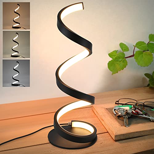 CBJKTX LED Tischlampe dimmbar Wohnzimmer Tischleuchte Schwarz - 10W Moderne Nachttischlampe mit Schalter in Spiral Design Schlafzimmer Bettlampe aus Metall 3M Kabel Schreibtischlampe Kinderzimmer von CBJKTX