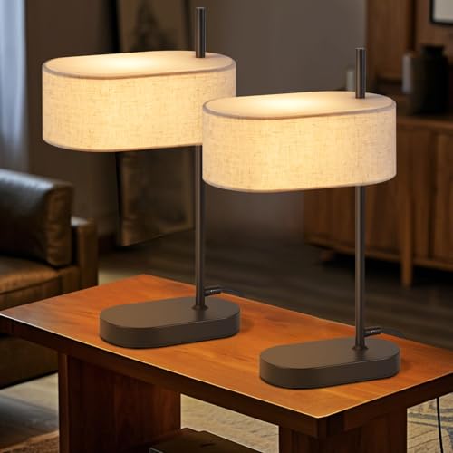 CBJKTX Nachttischlampe Schlafzimmer Tischlampe Vintage - 2er Set E14 Schwarz Tischleuchte Stoff Nachttischleuchte mit Kabel Schreibtischlampe Rustikal Bettlampe Retro für Wohnzimmer(ohne Leuchtmittel) von CBJKTX