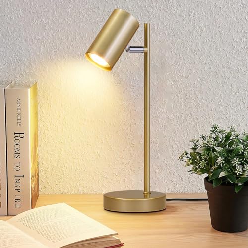 CBJKTX Nachttischlampe Wohnzimmer Tischleuchte Gold - Schwenkbar 350° GU10 Tischleuchte Schlafzimmer aus Metall Schreibtischlampe mit Kabelschalter für Nachttisch Arbeitszimmer(ohne Leuchtmittel) von CBJKTX
