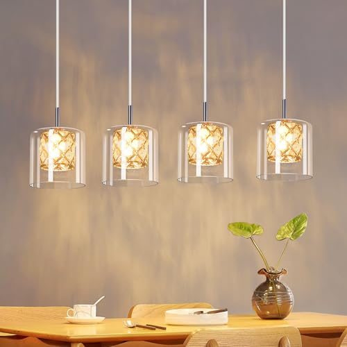 CBJKTX Pendelleuchte Esstisch Esstischlampe Glas - 4 Flammig Modern Hängeleuchte G9 Lang Esszimmerlampe 120CM Höhenverstellbar Kristall Design Hängelampe für Wohnzimmer Esszimmer ohne Leuchtmittel von CBJKTX