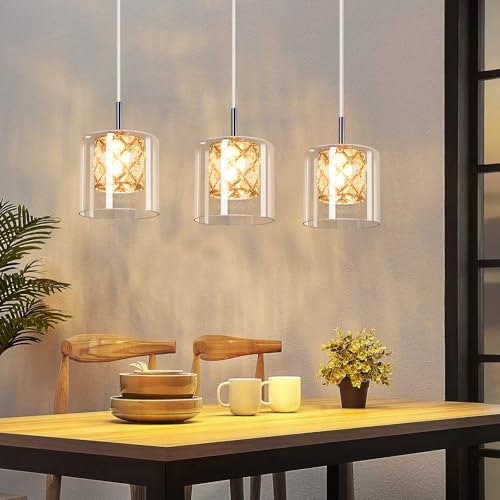 CBJKTX Pendelleuchte Esstisch Esstischlampe Lang - Glas 3 Flammig Hängeleuchte G9 Vintage Esszimmerlampe 120CM Höhenverstellbar Modern Kristall Hängelampe für Wohnzimmer Esszimmer (ohne Leuchtmittel) von CBJKTX