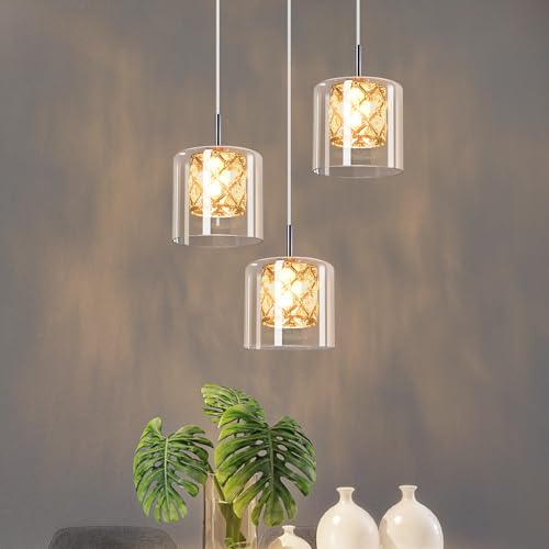 CBJKTX Pendelleuchte Esstisch Glas Esstischlampe - Hängelampe 3 Flammig Hängeleuchte Modern G9 Esszimmerlampe 120CM Höhenverstellbar Vintage Pendellampe für Esszimmer Küche (ohne Leuchtmittel) von CBJKTX