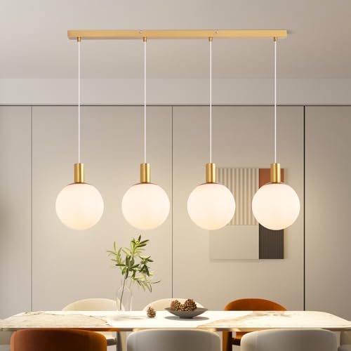CBJKTX Pendelleuchte Esstisch Hängelampe Glas - E27 Gold Hängeleuchte 4 Flammig Küchenlampe Hängend Höhenverstellbar Pendellampe Modern für Esszimmer Küche Schlafzimmer Büro (ohne Leuchtmittel) von CBJKTX