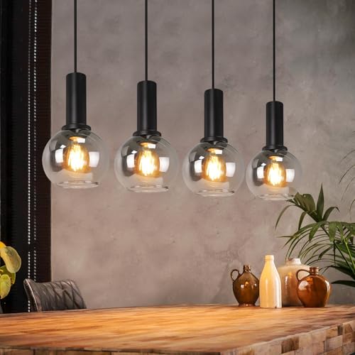 CBJKTX Pendelleuchte Esstisch Hängelampe Glas -4 Flammig Hängeleuchte Vintage Esstischlampe E27 Retro Hängend Esszimmerlampe Höhenverstellbar Pendellampe für Schlafzimmer Bar (ohne Leuchtmittel) von CBJKTX