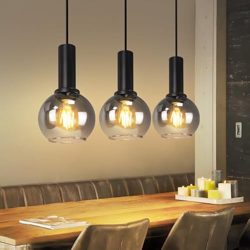 CBJKTX Pendelleuchte Esstisch Hängelampe Vintage- 3 Flammig Hängeleuchte Glas E27 Pendellampe Esstischlampe Höhenverstellbar Industrial Esszimmerlampe für Schlafzimmer Büro (ohne Leuchtmittel) von CBJKTX