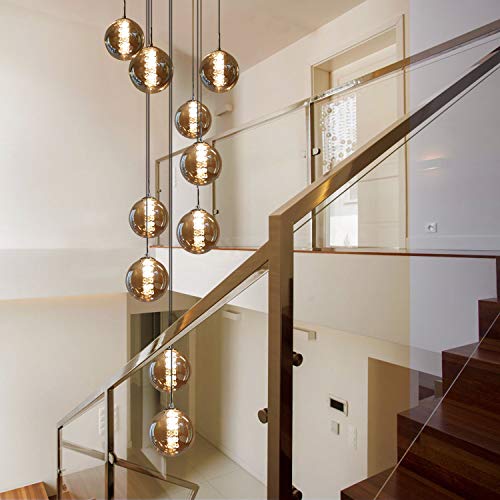 CBJKTX Pendelleuchte Wohnzimmer Pendellampe Treppenhaus - Modern Esstisch Hängeleuchte 10 Flammig 200CM Höheverstellbar aus Glas Wohnzimmerlampe für Galerie Ballsaal Villa Küche Esszimmer (Bernstein) von CBJKTX