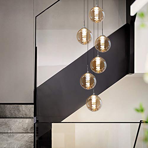 CBJKTX Pendelleuchte Esstisch Hängend Höhenverstellbar - Wohnzimmer Pendellampe Modern Hängeleuchte 6 Flammig Esstischlampe aus Glas Bernstein Esszimmerlampe für Esszimmer Küche Flur von CBJKTX