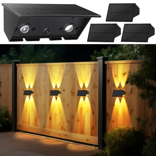 CBJKTX Solarlampen für Außen - 4ER Solar Wandleuchte Aussen Wand Außenwandleuchten Aussenleuchte Warmweiß Solarwandleuchten Wasserdichte Wandleuchte Up and Down Solarleuchte für Zaun Terrasse Balkon von CBJKTX