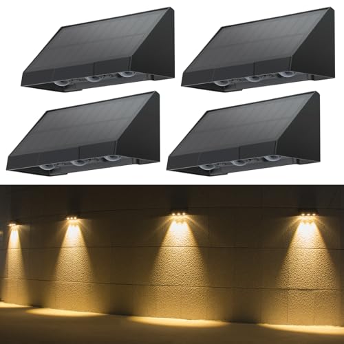 CBJKTX Solarlampen für Außen Garten - 4ER Solar Wandleuchte Aussen Wand LED 2 Modi Außenwandleuchten 3000K Warmweiß LED Solarwandleuchten Wasserdichte Solarleuchte Außenleuchte für Zaun Balkon von CBJKTX