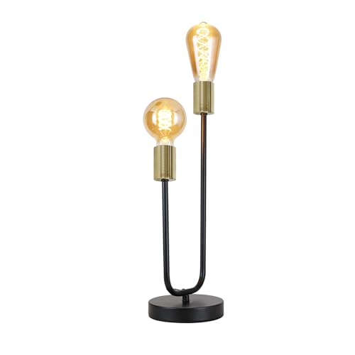 CBJKTX Tischlampe Vintage Nachttischlampe Schwarz - Wohnzimmer Schwarz Gold Tischleuchte Kinder in E27 Industrial Schlafzimmer Nachtlicht aus Metall Schreibtischlampe mit Kabel(Ohne Leuchtmittel) von CBJKTX