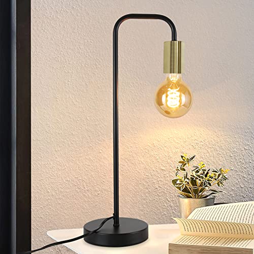 CBJKTX Tischlampe Vintage Nachttischlampe Wohnzimmer - Schwarz Gold Industrial E27 Tischleuchte Kinder in Schlafzimmer Nachtlicht aus Metall Schreibtischlampe mit Kabel für Nachttisch von CBJKTX