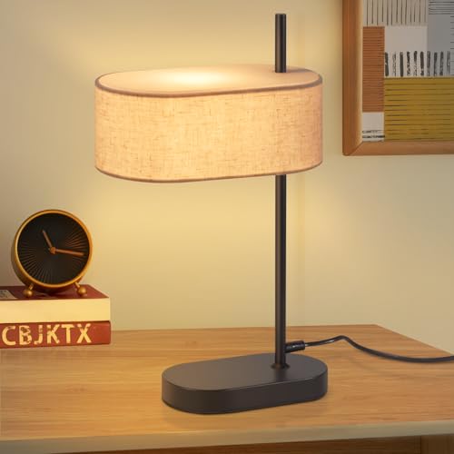 CBJKTX Tischlampe Wohnzimmer Nachttischlampe Vintage - E14 Nachttischleuchte Stoff Tischleuchte Schwarz Leinen Stoffschirm mit Schalter Kabel Retro für Schlafzimmer Büro Bar (ohne Leuchtmittel) von CBJKTX