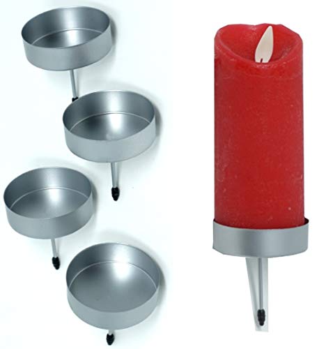 CBK-MS Kerzenhalter 4 Stück Silber ohne Dorn für LED Kerzen bis Ø 5 cm Kerzenpick für Kränze Gestecke Adventskranz Weihnachtsdeko von CBK-MS