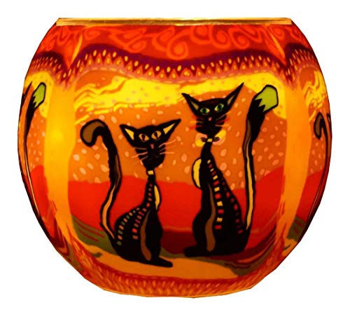 CBK-MS® Teelicht 2 Katzen Kätzchen Katze Teelichthalter Windlicht Leuchtglas Kerzenhalter von CBK-MS