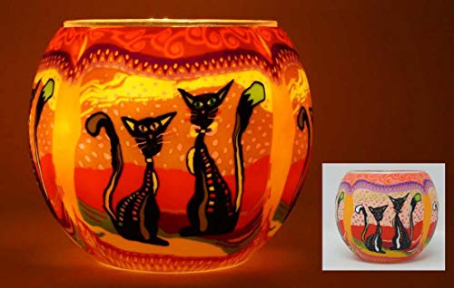 CBK-MS® Windlicht 2 Katzen Teelicht Leuchtglas Katze Kätzchen Kater Teelichthalter von CBK-MS