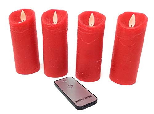 CBK-MS 4x LED echtwachs Kerzen rot mit Fernbedienung flammenlose Stumpenkerzen Weihnachtskerzen für Adventskranz von CBK-MS