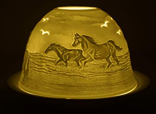 CBK-MS Dome Light Teelicht Pferde am Strand Windlicht Porzellan Teelichthalter ca. Ø 12 cm Höhe 8,5 cm Pony Pferd Fohlen Reiter Meer von CBK-MS