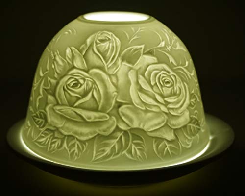CBK-MS Dome Light Teelicht Rosenstrauss Windlicht Porzellan Teelichthalter ca. Ø 12 cm Höhe 8,5 cm Rosen Strauß Rose Blumen von CBK-MS