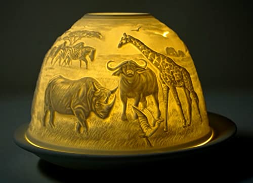 CBK-MS Dome Light Teelicht Tiere aus Afrika Giraffe Nashorn Löwe Elephant Zebra Windlicht Porzellan Teelicht ca. Ø 12 cm Höhe 8,5 cm von CBK-MS