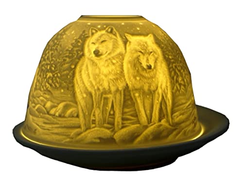 CBK-MS Dome Light Teelicht Wölfe bei Nacht Windlicht Porzellan Teelicht ca. Ø 12 cm Höhe 8,5 cm von CBK-MS