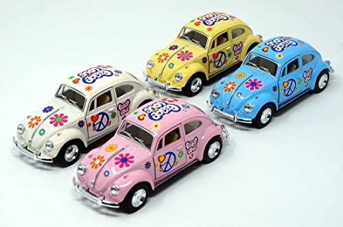 CBK-MS Käfer Pace + Love Modellauto Beetle mit Rückzugantrieb - Farben in Zufallsauswahl rosa gelb blau Weiss von CBK-MS