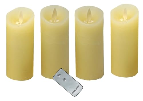 CBK-MS LED echtwachs Kerzen 4er Set weiß/elfenbein Fernbedienung Stumpenkerze Kerze flammenlos von CBK-MS