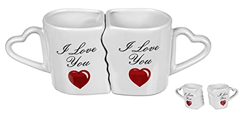 CBK-MS Partnertasse I Love You Pärchen Tassen Set mit Herz Henkel Geschenk für Valentinstag Verlobung Hochzeit von CBK-MS