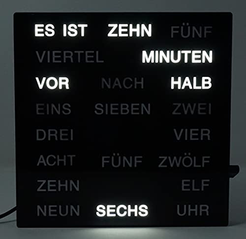 CBK-MS Tischuhr Wortuhr 20 x 20 cm Uhr mit Deutscher LED Wort Anzeige Wanduhr Wörteruhr mit Textanzeige von CBK-MS