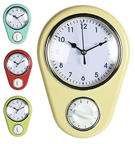 CBK-MS Vintage Küchenuhr mit Eieruhr Retro 50er Jahre Wanduhr Küche Mehrfarbig von CBK-MS