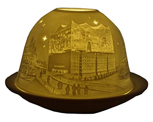 CBK-MS Windlicht Hamburg City mit Rathaus und Elbphilharmonie bei Nacht Dome Light Teelicht Teelichthalter von CBK-MS