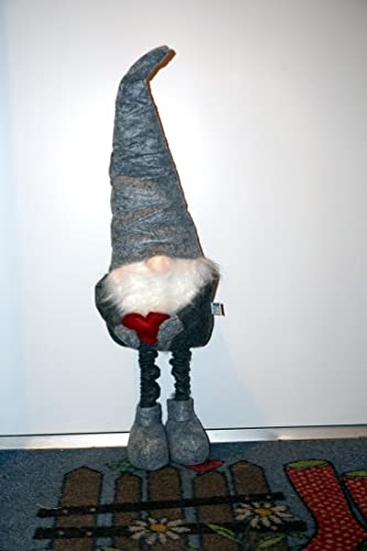 CBK-MS stehender Weihnachtswichtel grau aus Filz mit Teleskop Beine 39-84 cm groß Weihnachtsdeko Wichtel Deko von CBK-MS