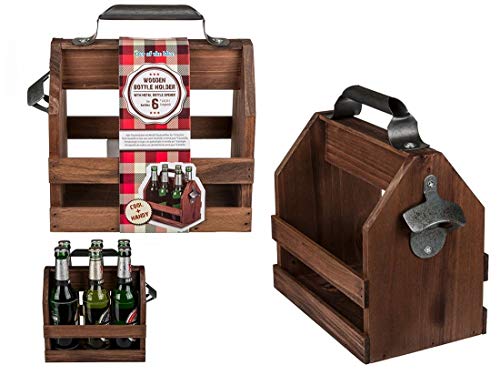 CBK-MS. Holz Flaschenhalter Flaschenträger mit Metall Flaschenöffner Retro Bierträger für 6 Flaschen 0,33 L von CBK-MS.