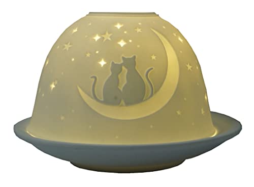 Dome Light Katzen mit Halbmond Porzellan ca. Ø 12 cm Höhe 8,5 cm Windlicht Teelichthalter Teelicht von CBK-MS