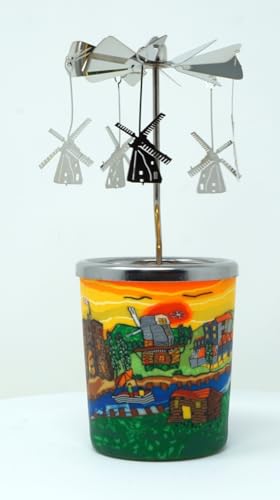 Kerzenfarm Votivglas Windlicht Leuchtglas Village Dorf Windmühle mit Karussell von CBK-MS