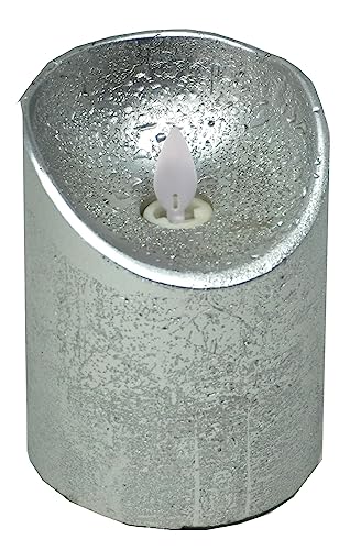 CBK-MS LED Echtwachskerze Silber Rustik D7,5cm / H10cm mit Wackelflamme Batteriebetrieben Timerfunktion Weihnachtsdeko von CBK-MS