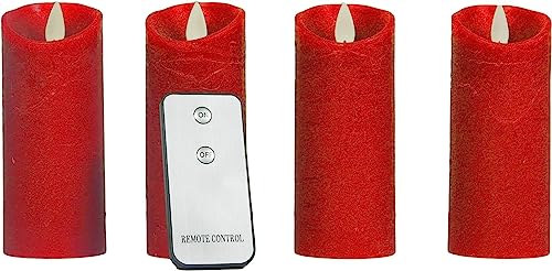 LED echtwachs Kerzen 4er Set rot Fernbedienung Stumpenkerze Kerze flammenlos von CBK-MS