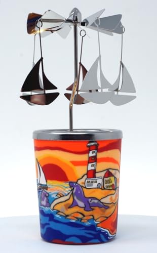 Teelichthalter Glas Becher Votivglas Leuchtglas Leuchtturm Segelschiff Seehund mit Karussell von CBK-MS