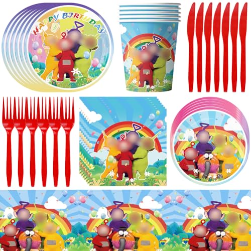 CBOSNF Cartoon Tele-tubbies Partygeschirr 71pcs Tele-tubbies Thema Party-Set Tele-tubbies Geburtstags Geschirr Set Mit Pappteller Tassen Servietten Partyzubehör für Kindergeburtstag von CBOSNF