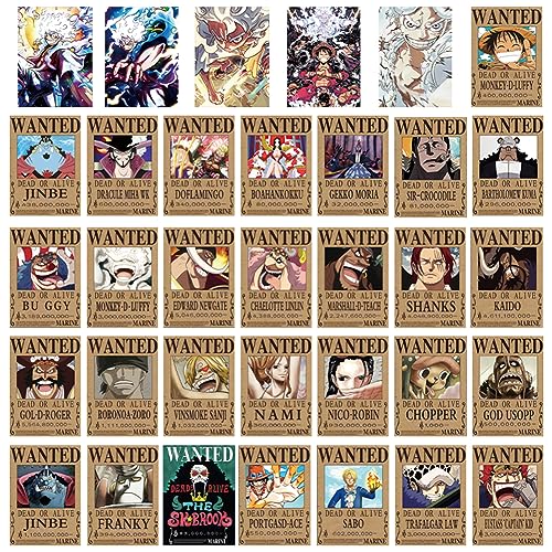 CBOSNF One Piece Wanted Poster 34 Stück Luffy Poster Ace Vintage Poster Anime Poster One Piece Heimdekoration,Mural Decor Anime-Kunstdruck Poster für Schlafzimmer Dekoration Anime Wall Decor Posters von CBOSNF